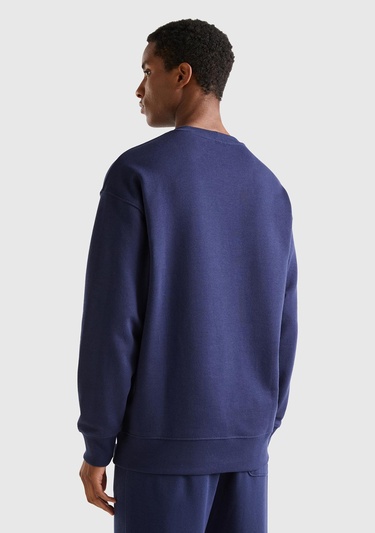  Erkek Lacivert %100 Koton Bisiklet Yaka Basic Sweatshirt