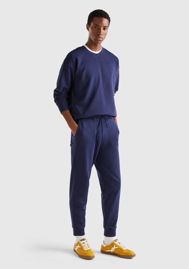  Erkek Lacivert %100 Koton Bisiklet Yaka Basic Sweatshirt