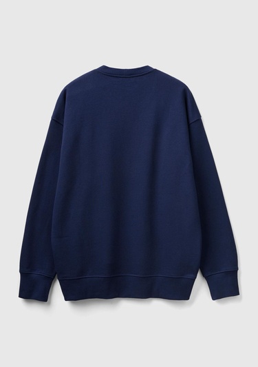  Erkek Lacivert %100 Koton Bisiklet Yaka Basic Sweatshirt