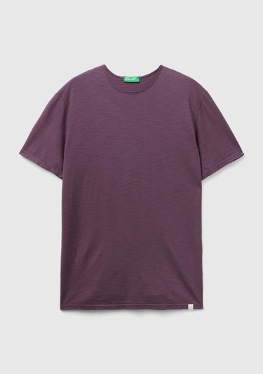  Erkek Mor Bisiklet Yaka Slub Tshirt