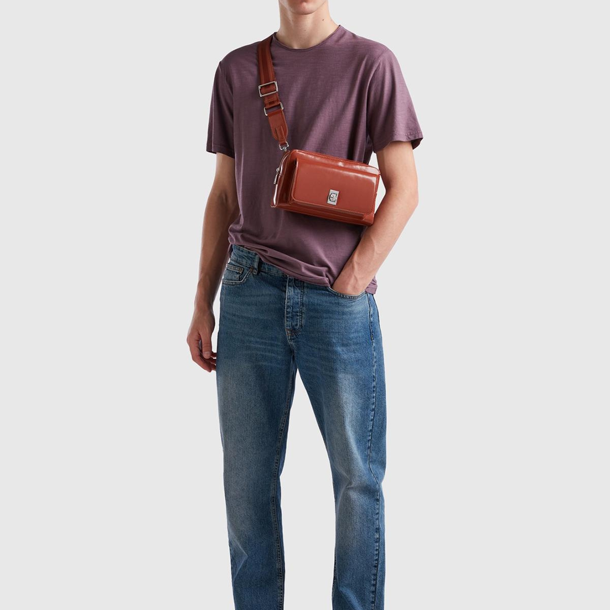 Erkek Mor Bisiklet Yaka Slub Tshirt