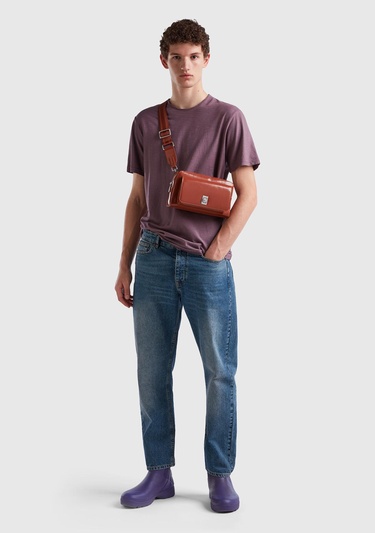  Erkek Mor Bisiklet Yaka Slub Tshirt