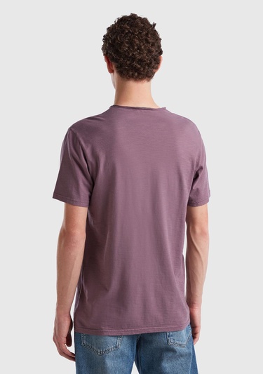  Erkek Mor Bisiklet Yaka Slub Tshirt