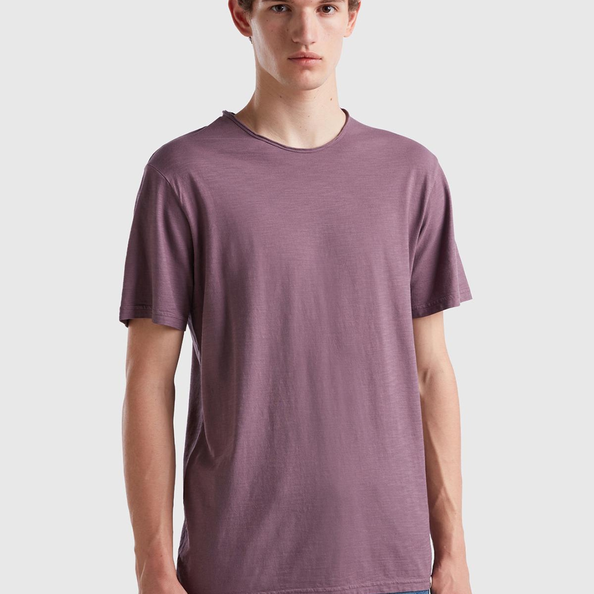 Erkek Mor Bisiklet Yaka Slub Tshirt