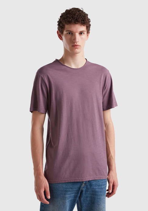  Erkek Mor Bisiklet Yaka Slub Tshirt