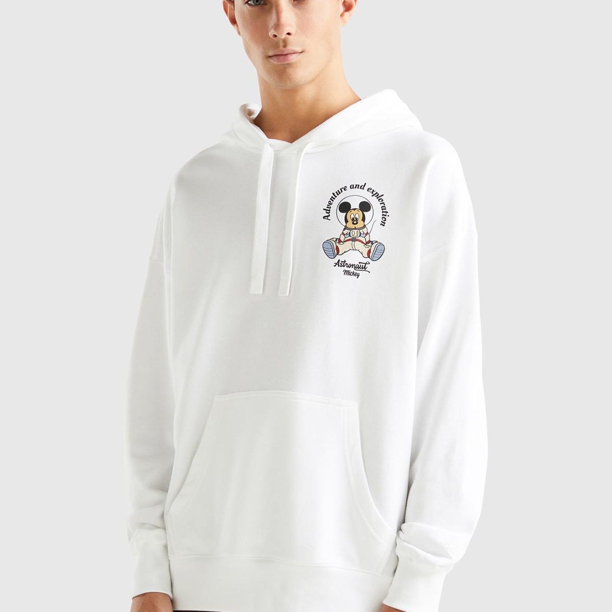 Unisex Beyaz Disney Desenli Kapşonlu Sweatshirt