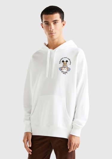  Unisex Beyaz Disney Desenli Kapşonlu Sweatshirt