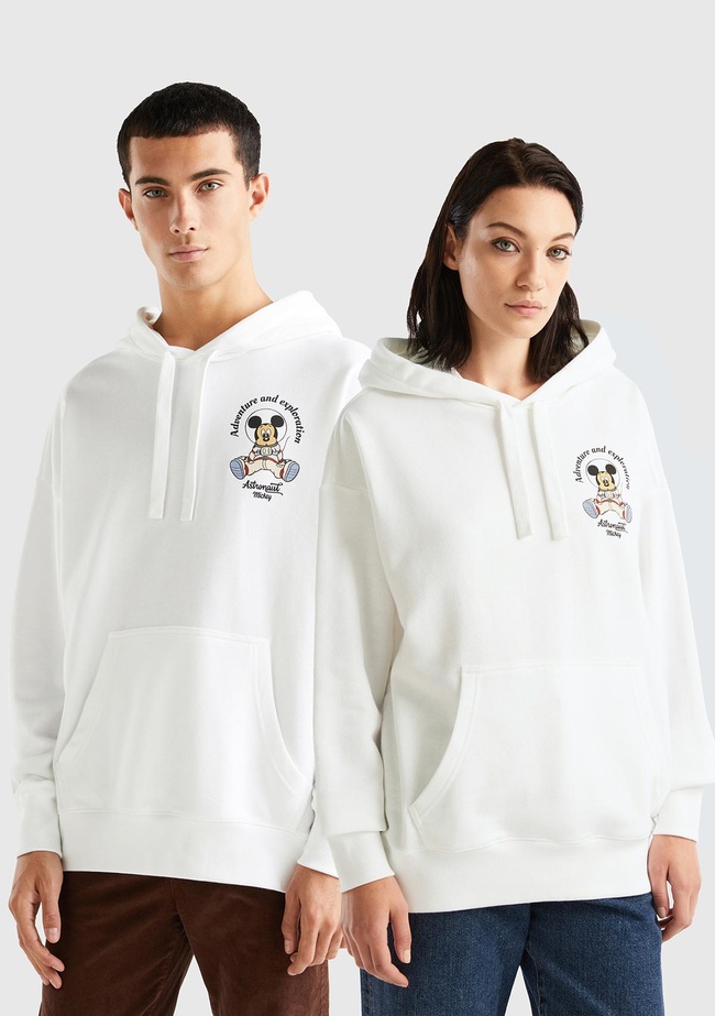  Unisex Beyaz Disney Desenli Kapşonlu Sweatshirt