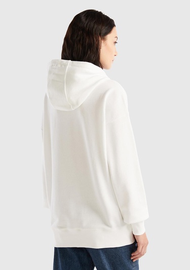  Unisex Beyaz Disney Desenli Kapşonlu Sweatshirt