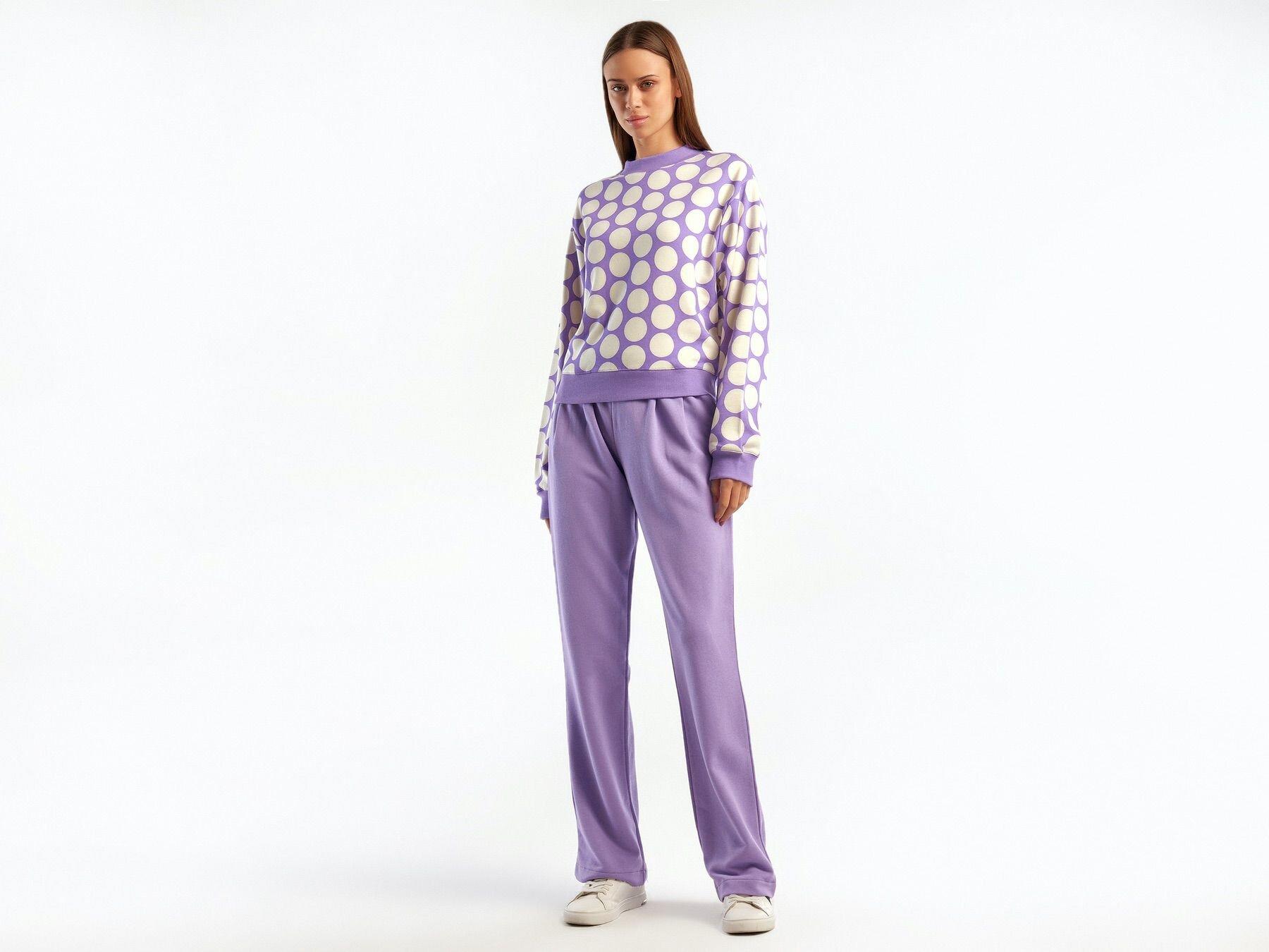  Kadın Lila Puantiyeli  Koton Sweatshirt