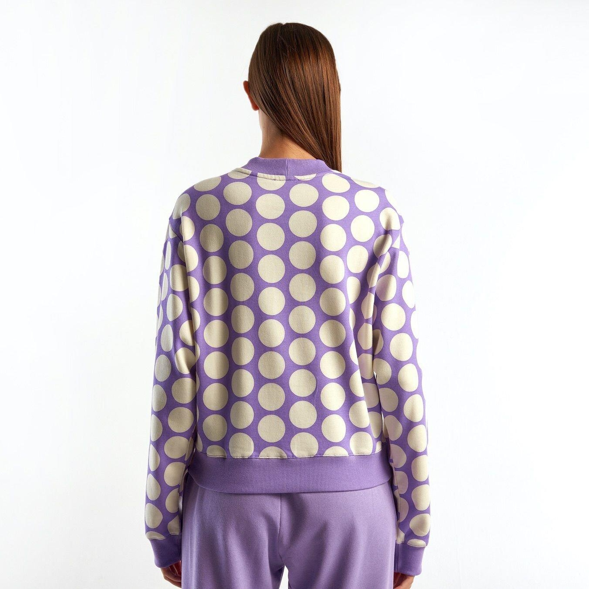 Kadın Lila Puantiyeli  Koton Sweatshirt