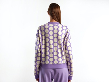  Kadın Lila Puantiyeli  Koton Sweatshirt