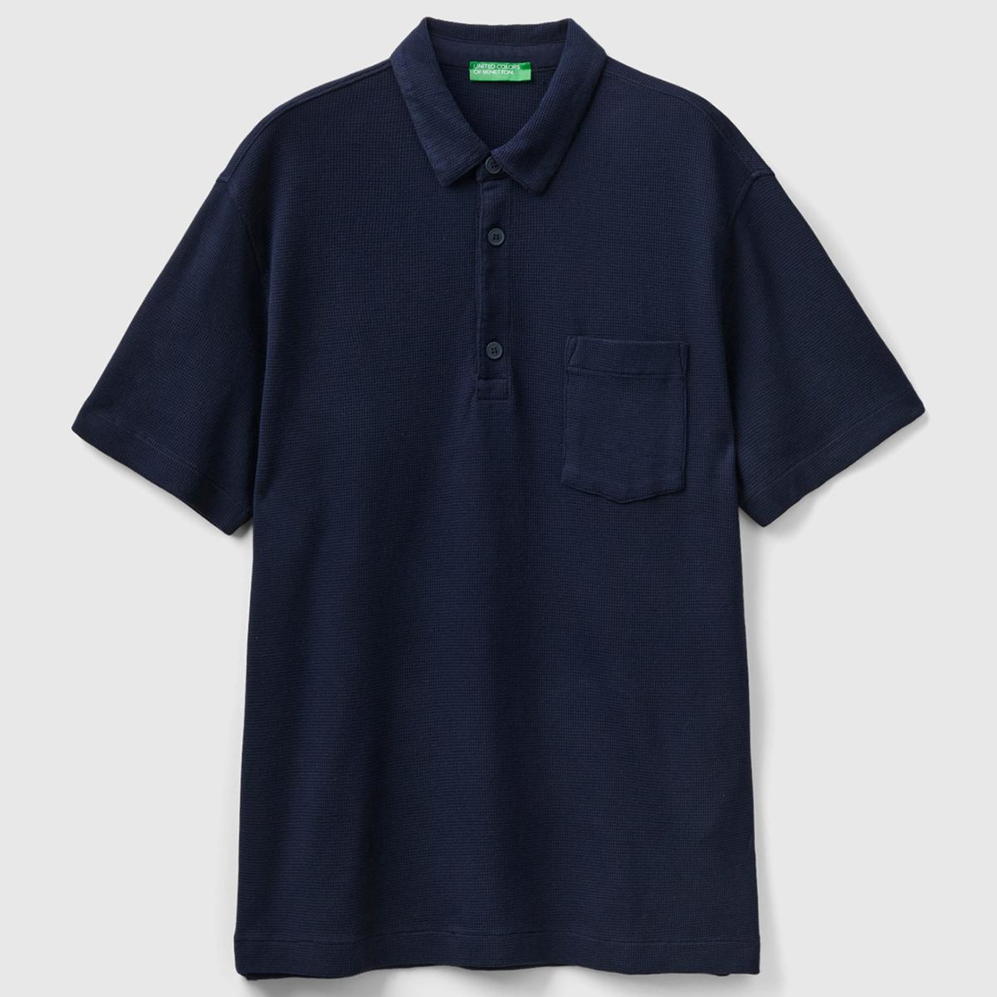 Erkek Lacivert %100 Koton Polo Yaka Waffle T-Shirt