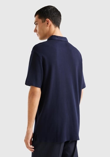  Erkek Lacivert %100 Koton Polo Yaka Waffle T-Shirt
