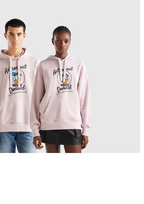  Unisex Gül Kurusu Disney Desenli Kapşonlu Sweatshirt