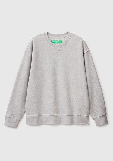  Erkek Gri Melanj %100 Koton Bisiklet Yaka Basic Sweatshirt