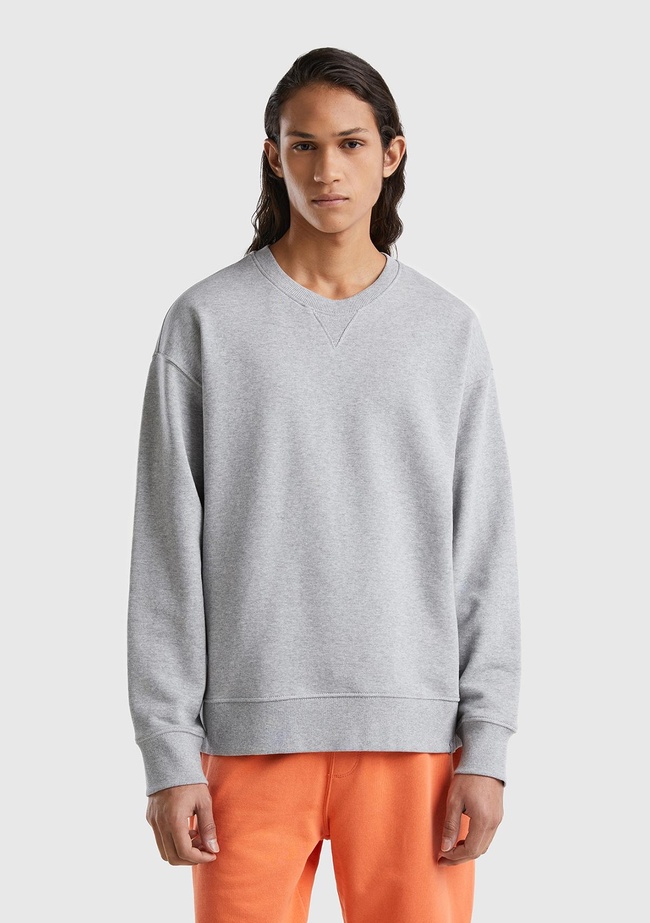  Erkek Gri Melanj %100 Koton Bisiklet Yaka Basic Sweatshirt
