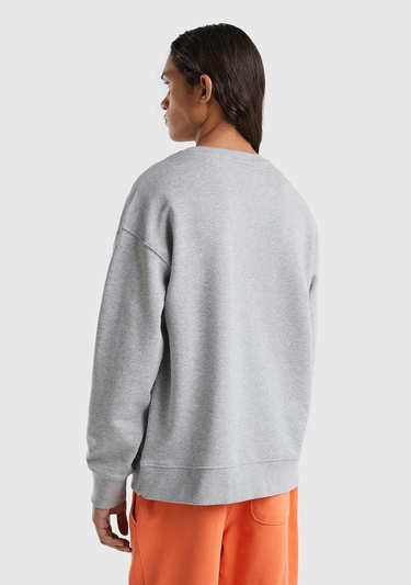  Erkek Gri Melanj %100 Koton Bisiklet Yaka Basic Sweatshirt