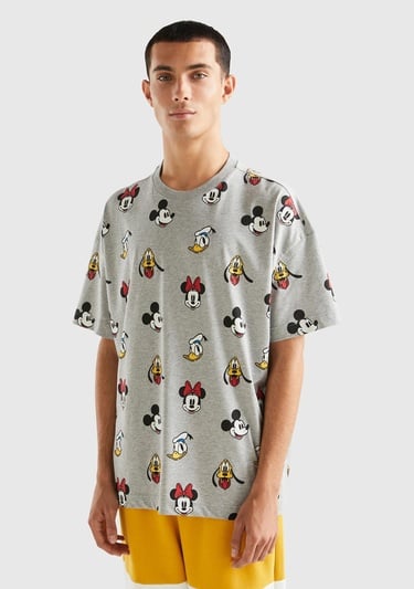  Unisex Gri %100 Koton Küçük Disney Baskılı T-Shirt