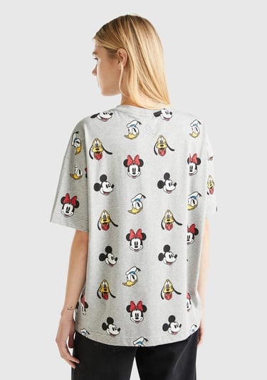  Unisex Gri %100 Koton Küçük Disney Baskılı T-Shirt