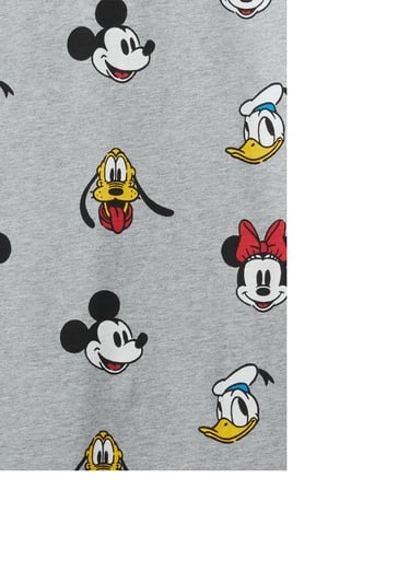  Unisex Gri %100 Koton Küçük Disney Baskılı T-Shirt