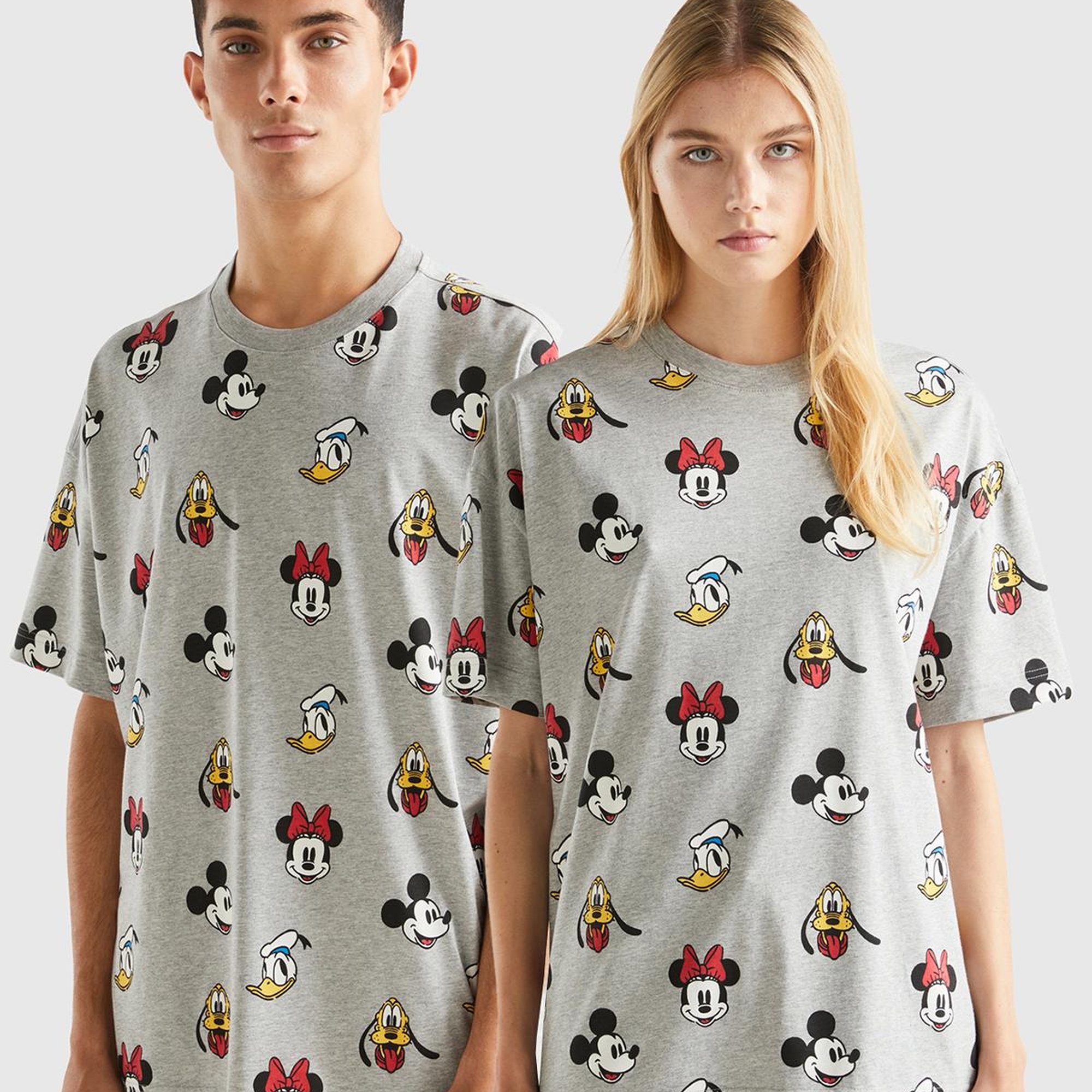 Unisex Gri %100 Koton Küçük Disney Baskılı T-Shirt
