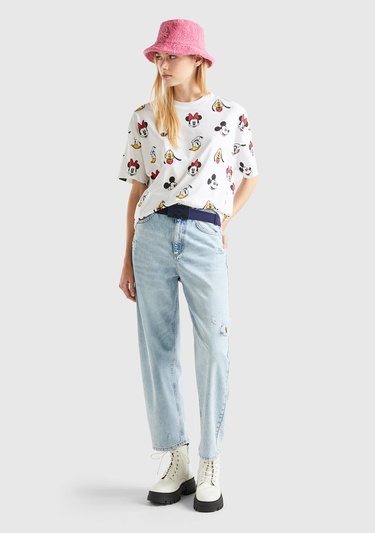  Unisex Beyaz %100 Koton Küçük Disney Baskılı T-Shirt