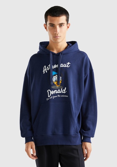  Unisex Lacivert Disney Desenli Kapşonlu Sweatshirt