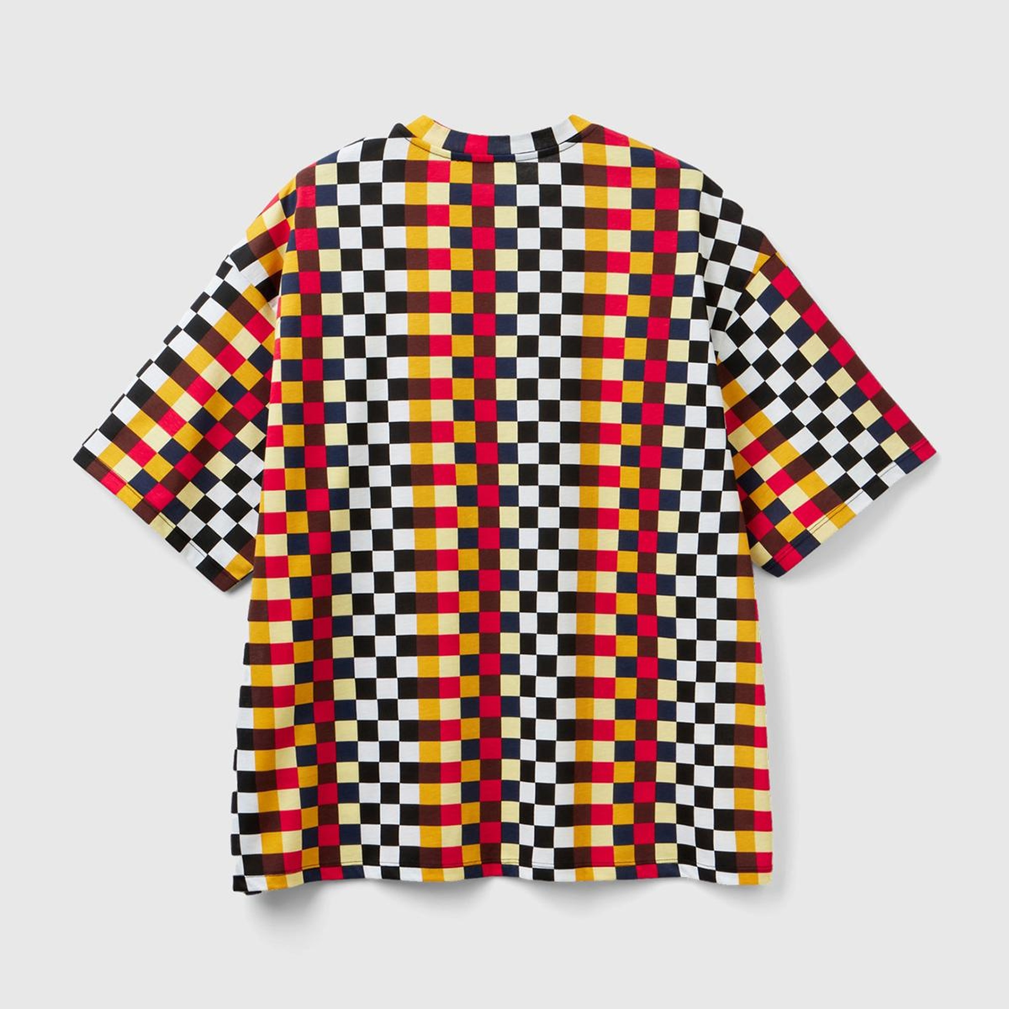 Kadın Renkli %100 Koton Renkli Dama Desenli T-Shirt