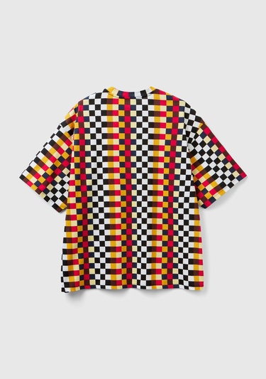  Kadın Renkli %100 Koton Renkli Dama Desenli T-Shirt