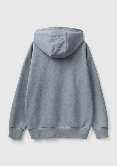  Erkek Koyu Gri Melanj %100 Koton Kapşonlu Cepli Sweatshirt