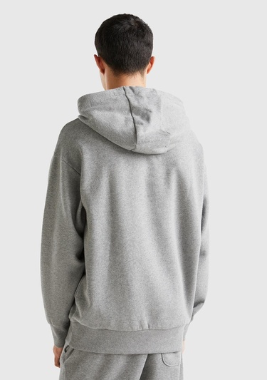  Erkek Koyu Gri Melanj %100 Koton Kapşonlu Cepli Sweatshirt