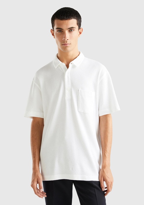  Erkek Beyaz %100 Koton Polo Yaka Waffle T-Shirt