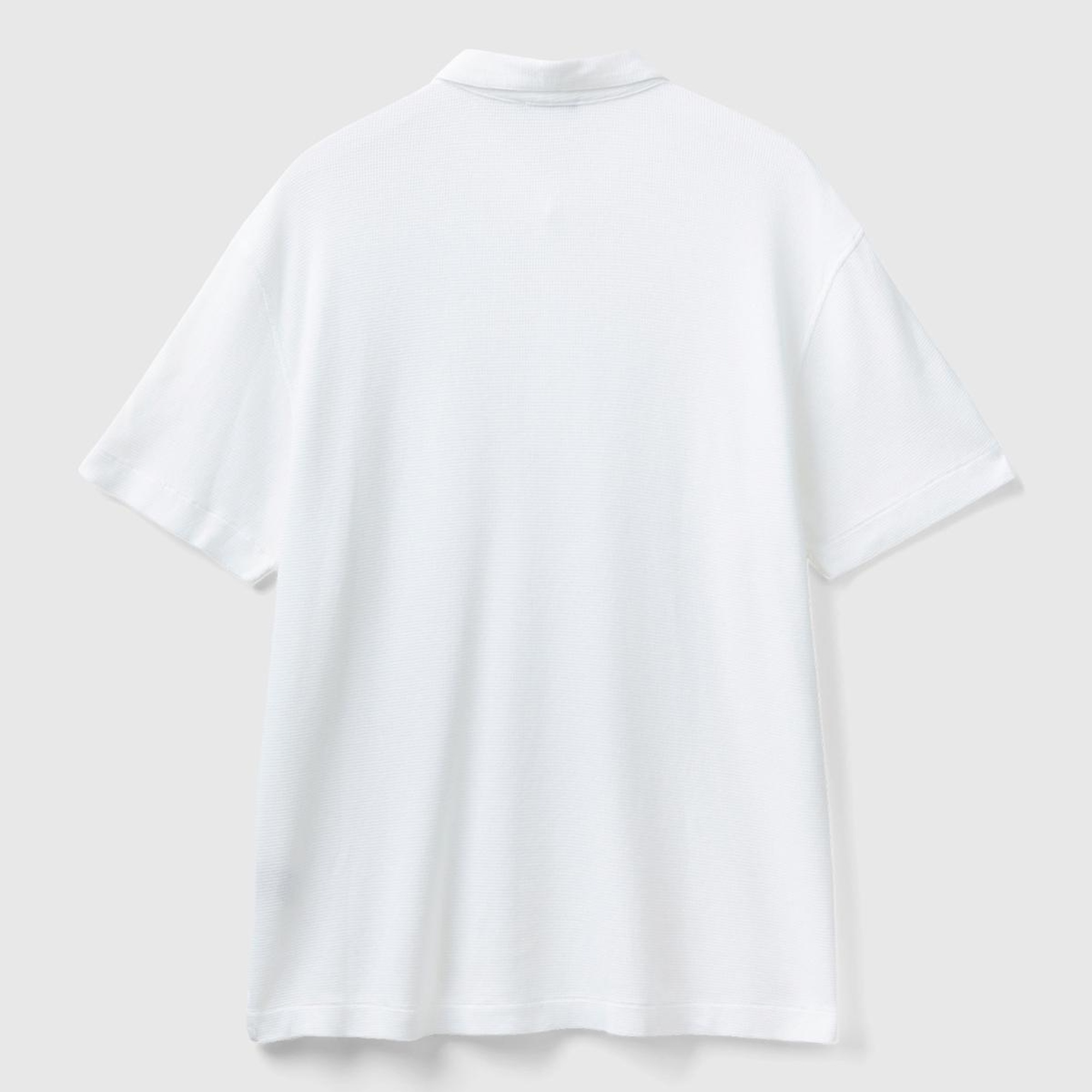 Erkek Beyaz %100 Koton Polo Yaka Waffle T-Shirt