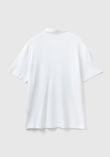  Erkek Beyaz %100 Koton Polo Yaka Waffle T-Shirt