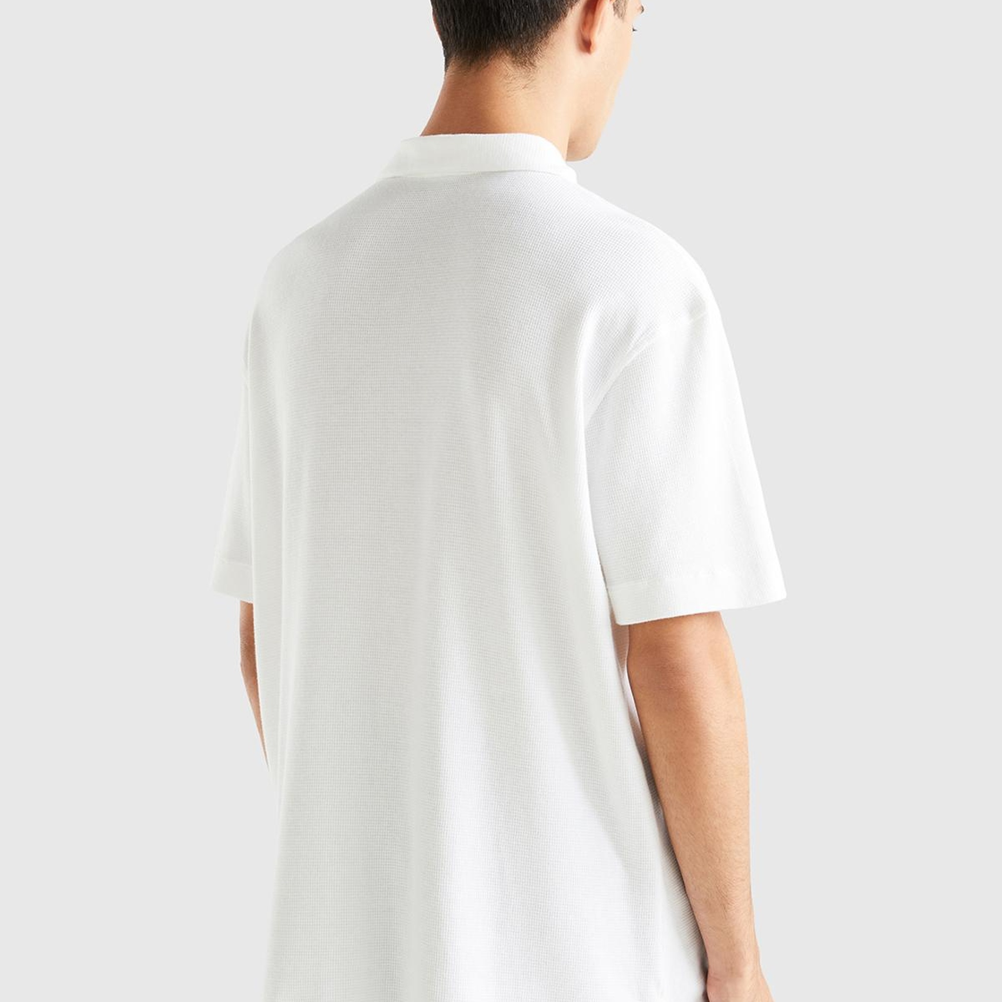 Erkek Beyaz %100 Koton Polo Yaka Waffle T-Shirt