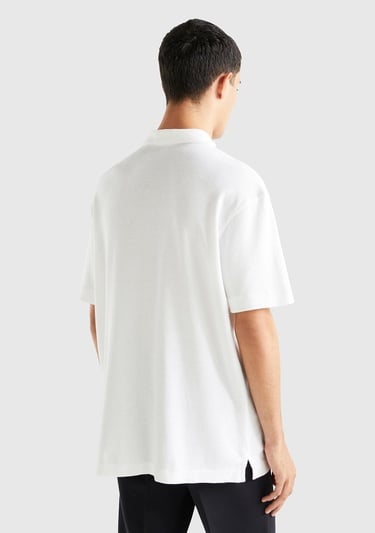  Erkek Beyaz %100 Koton Polo Yaka Waffle T-Shirt