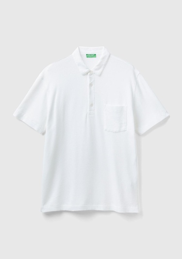  Erkek Beyaz %100 Koton Polo Yaka Waffle T-Shirt