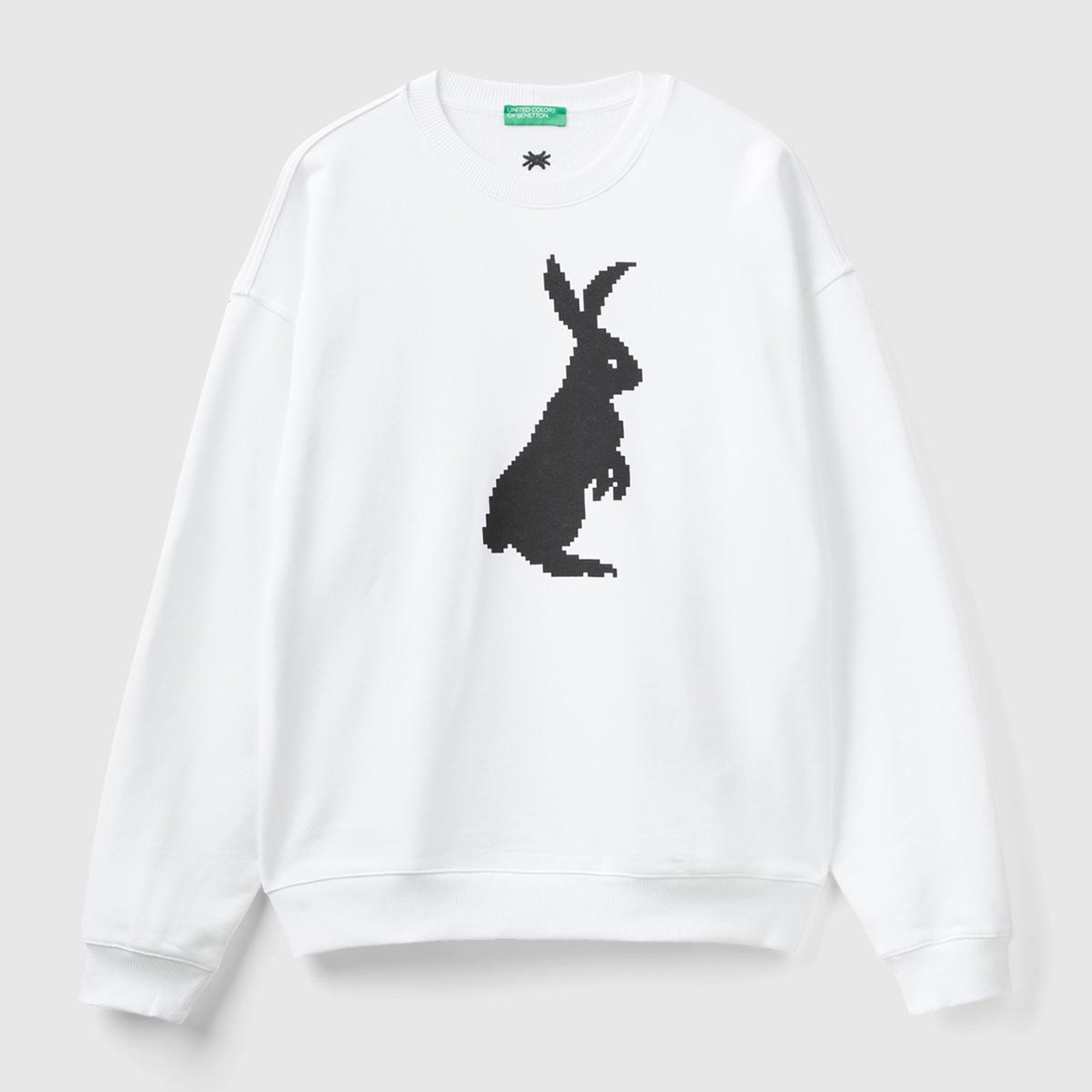 Erkek Beyaz %100 Koton Tavşan Baskılı Sweatshirt