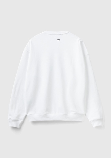  Erkek Beyaz %100 Koton Tavşan Baskılı Sweatshirt