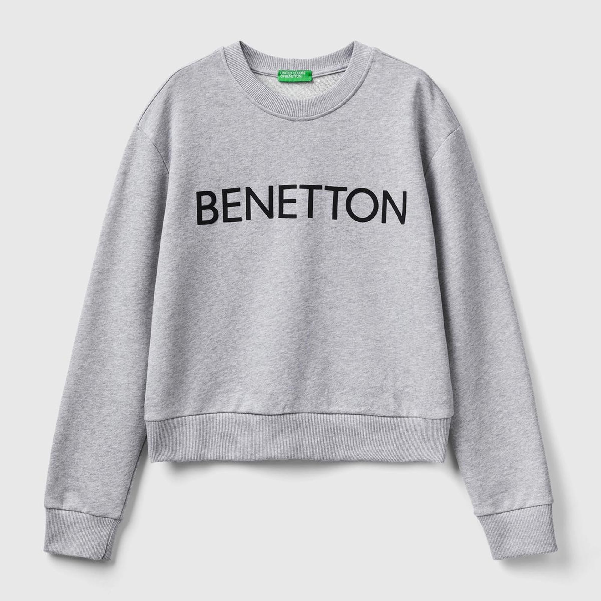 Kadın Gri Melanj %100 Koton Rahat Kalıp Benetton Yazılı Sweatshirt