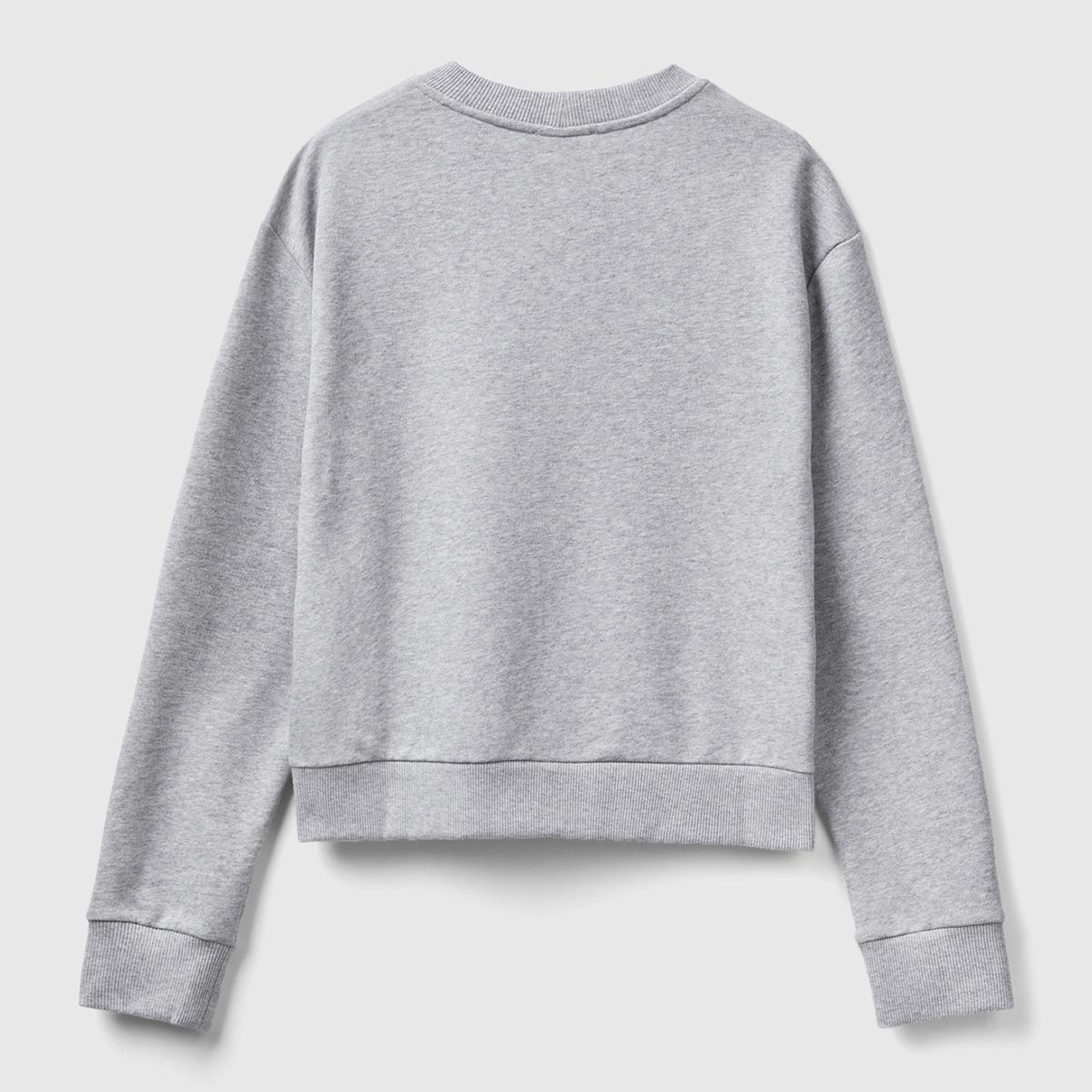 Kadın Gri Melanj %100 Koton Rahat Kalıp Benetton Yazılı Sweatshirt