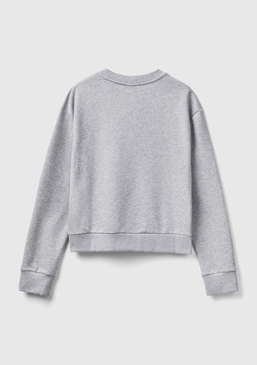  Kadın Gri Melanj %100 Koton Rahat Kalıp Benetton Yazılı Sweatshirt