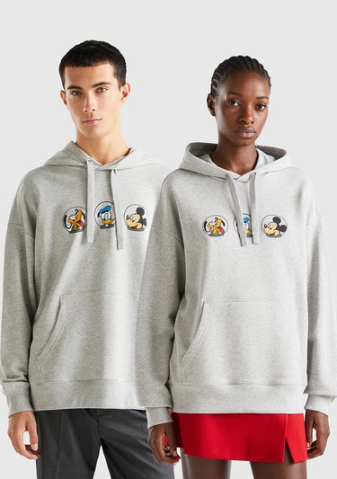  Unisex Gri Melanj Disney Desenli Kapşonlu Sweatshirt