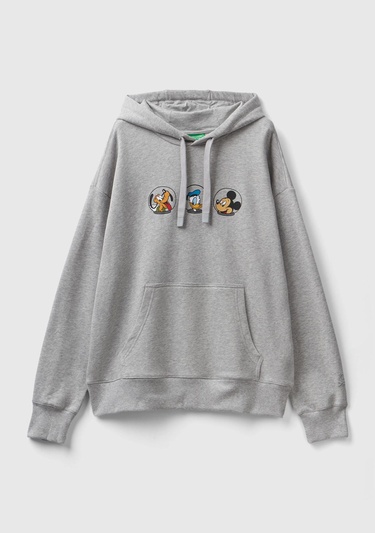  Unisex Gri Melanj Disney Desenli Kapşonlu Sweatshirt