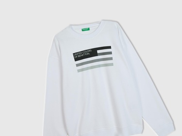  Erkek Beyaz Logo Baskılı Sweatshirt