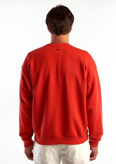  Erkek Kırmızı %100 Koton Tavşan Baskılı Sweatshirt