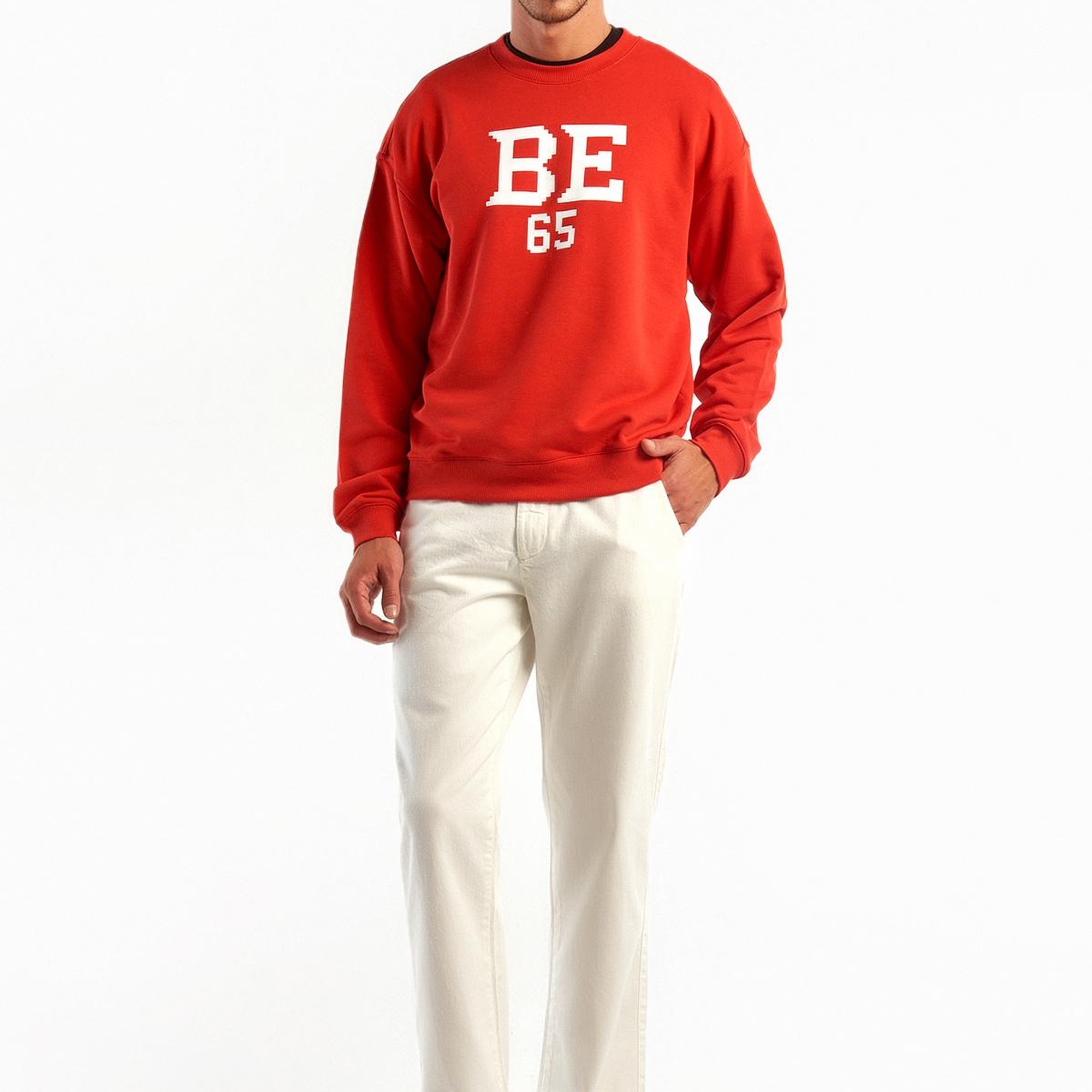 Erkek Kırmızı %100 Koton Tavşan Baskılı Sweatshirt