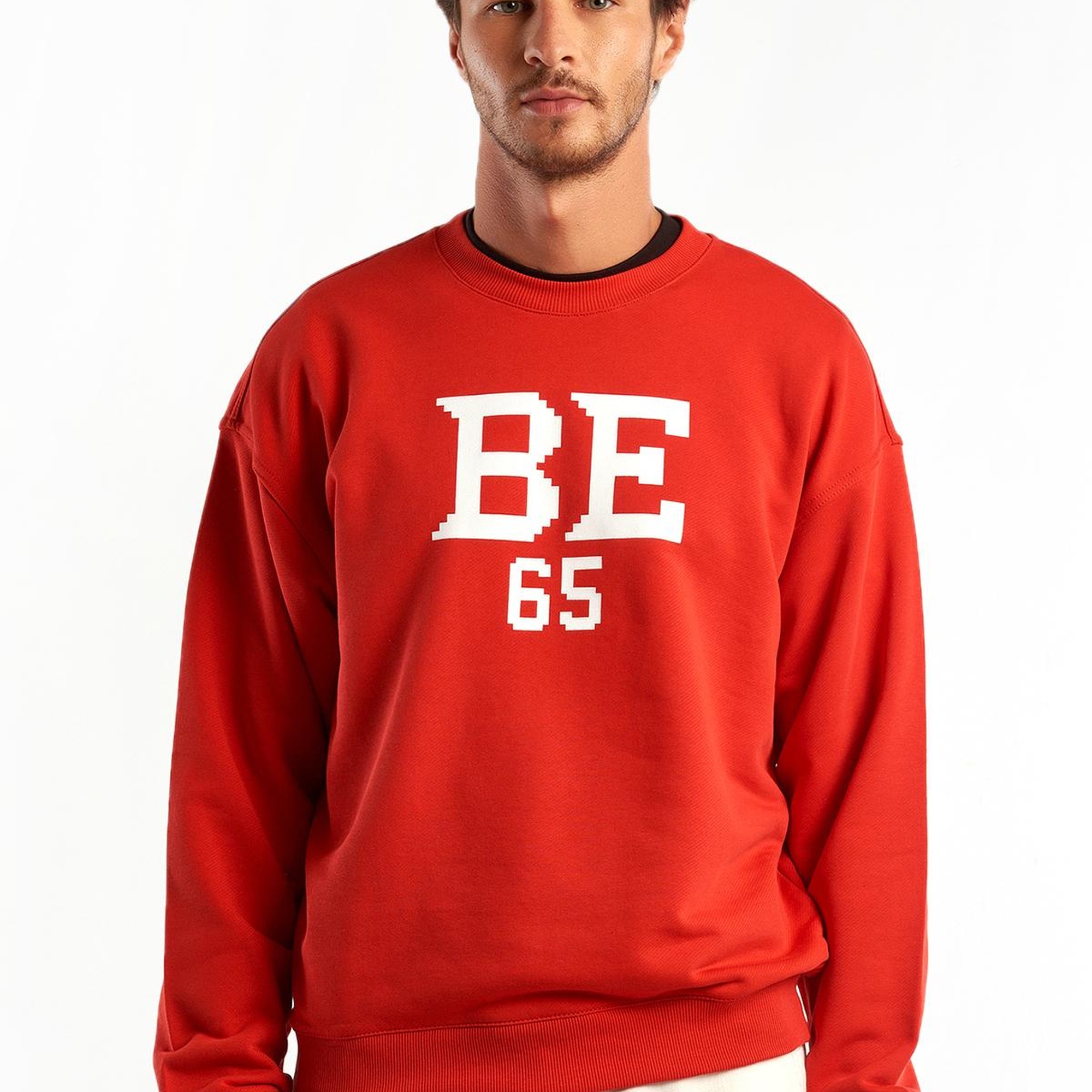 Erkek Kırmızı %100 Koton Tavşan Baskılı Sweatshirt