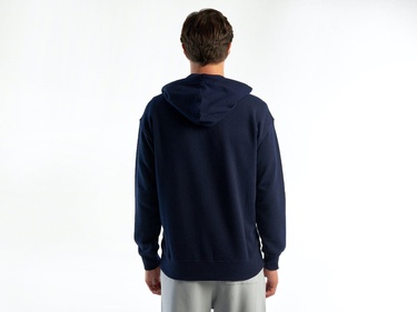  Erkek Lacivert Kapüşonlu Fermuarlı Sweatshirt